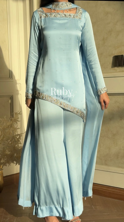 PREITY Sky - 3 Piece Silk Suit with Matching Bag