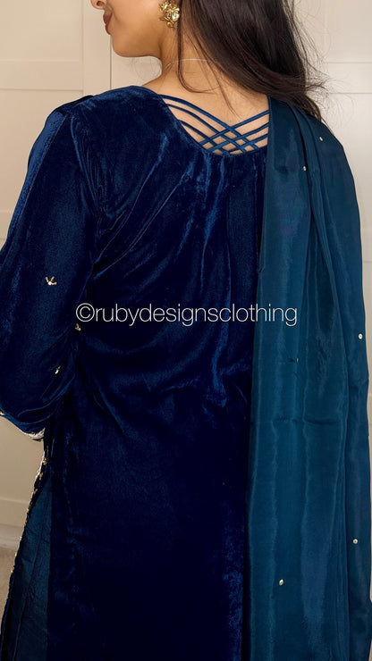 LINA - 3 Piece Luxury Velvet Suit with Gold Handwork