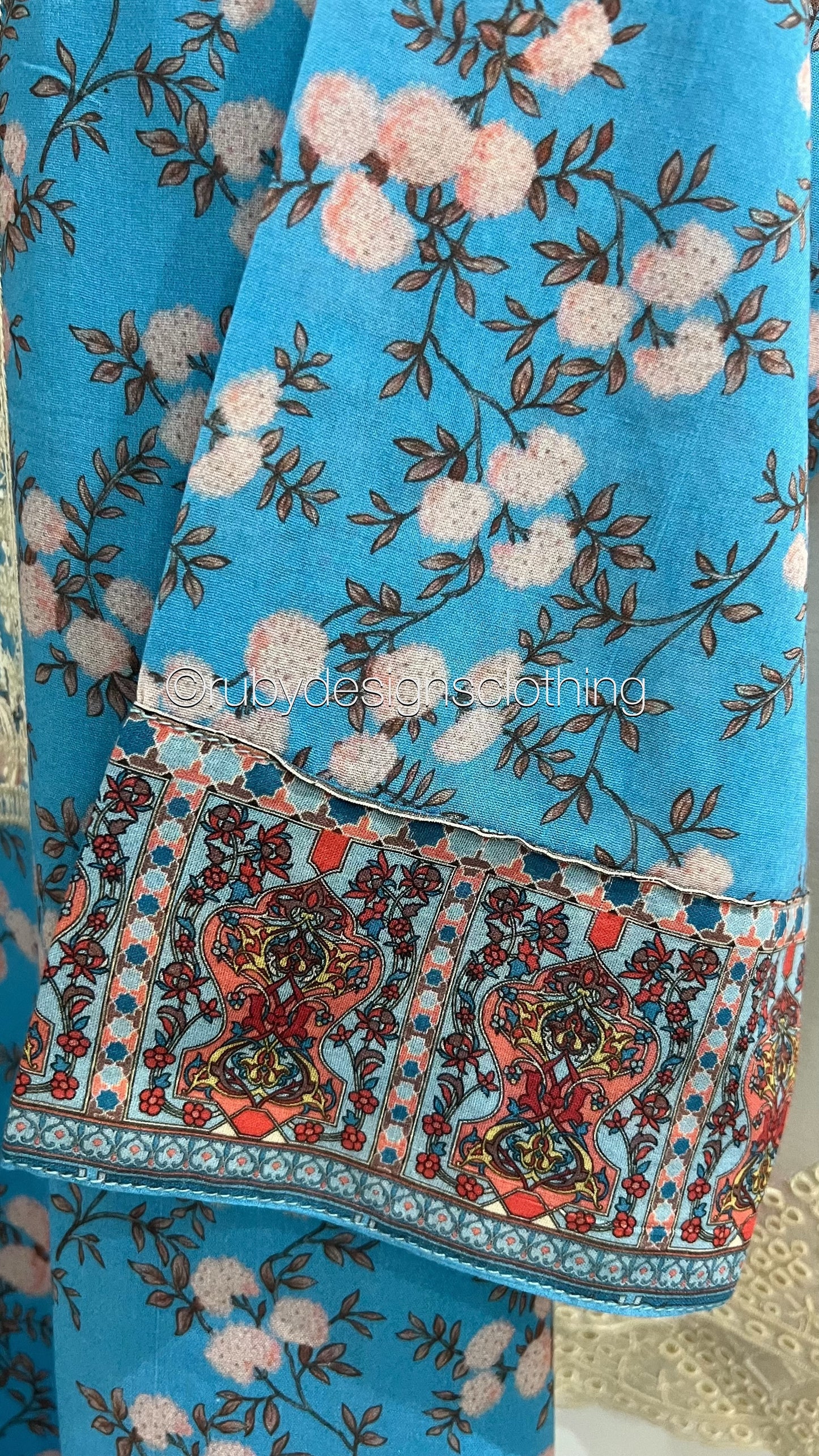 Original Manizay Blue 3 Piece Swiss Lawn Suit with Floral Print (8748095602901)