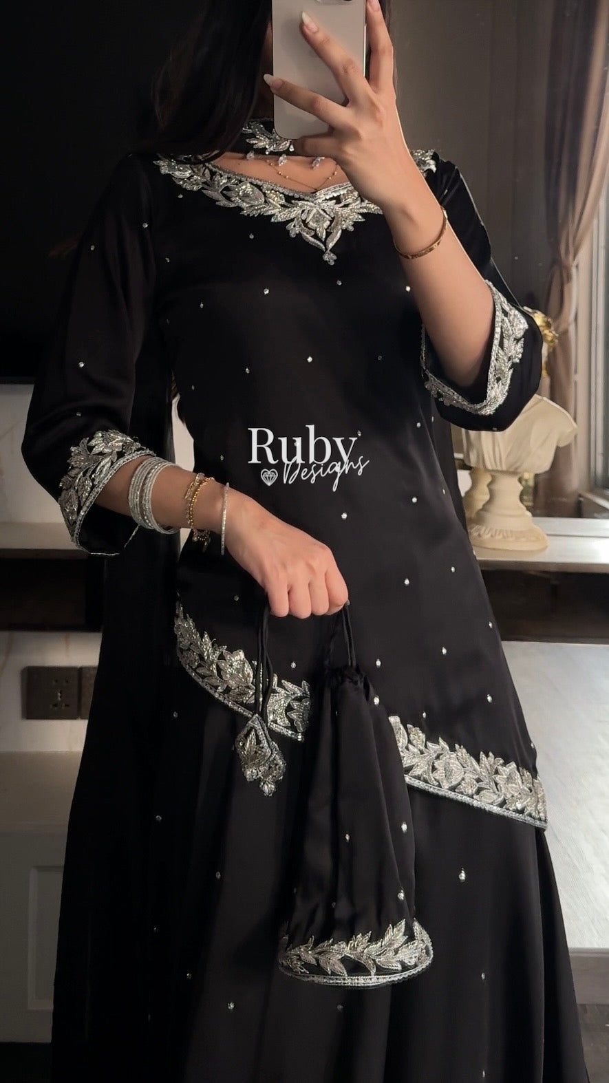 RANI Noir - 3 Piece Luxury Silk Suit with Matching Bag