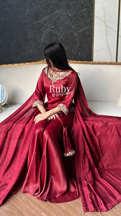 RANI Rouge - 3 Piece Luxury Silk Suit with Matching Bag