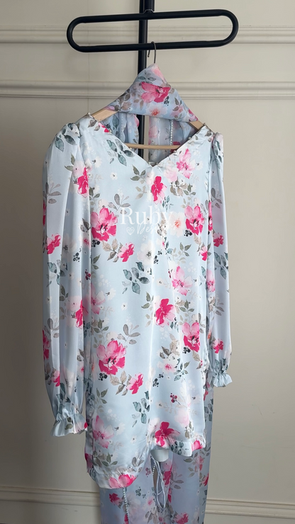FLEUR Sky - 3 Piece Silk Suit with Balloon Pants