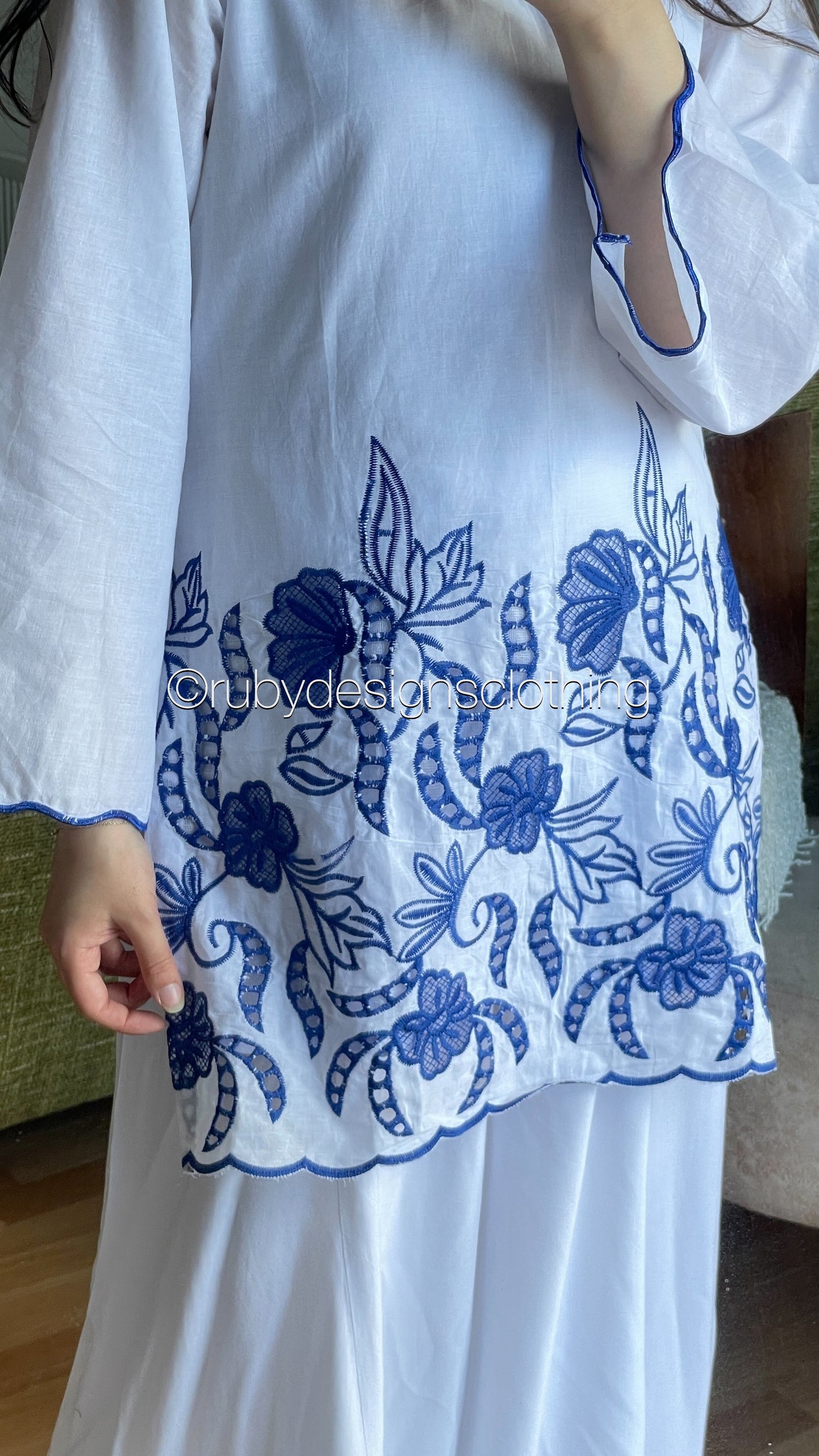 ELIA Azure - 3 Piece Swiss Lawn Suit with Flowy Wide-Leg Pants