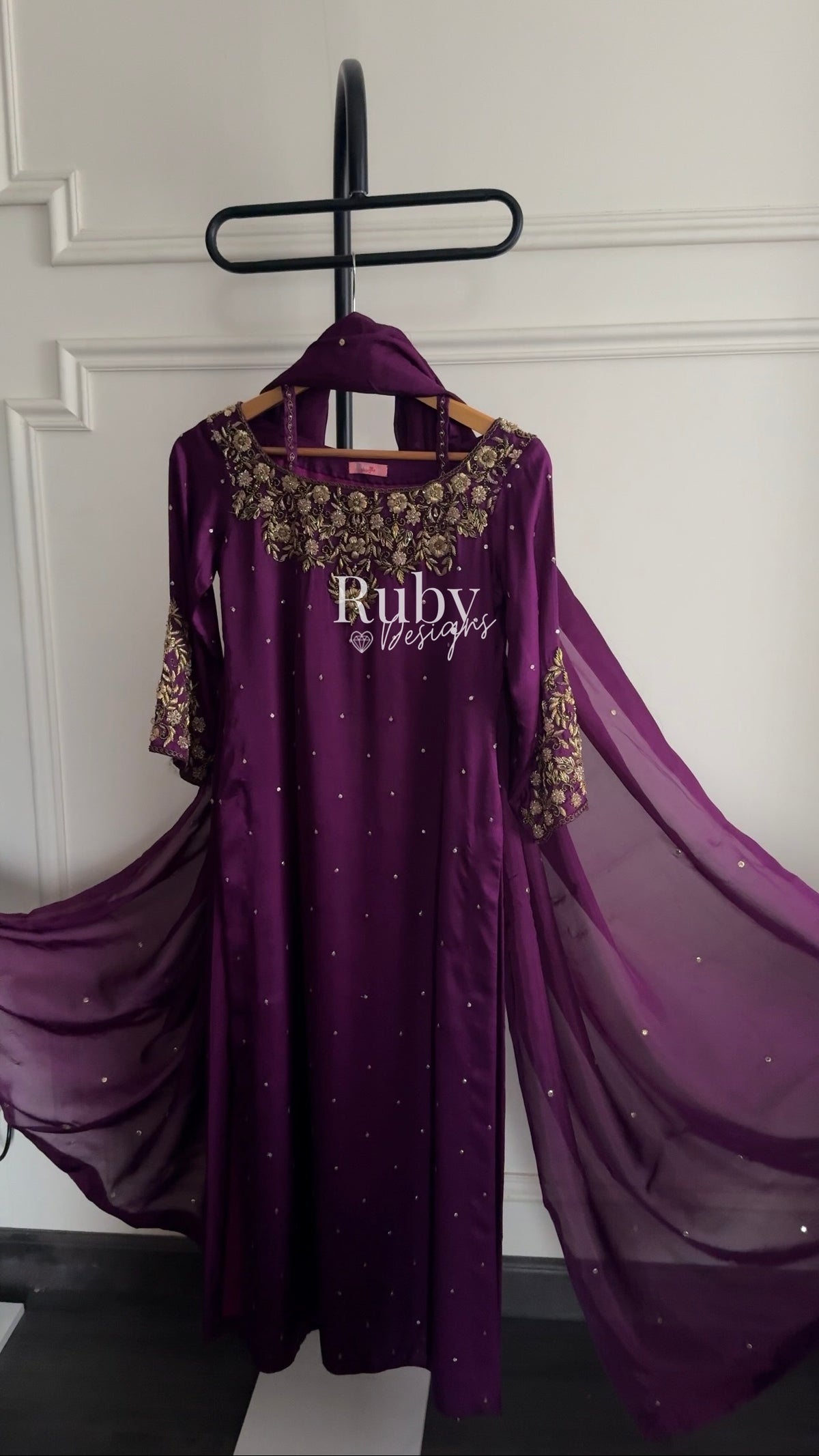 HANIA Plum - 3 Piece Silk Suit with Straight Trouser
