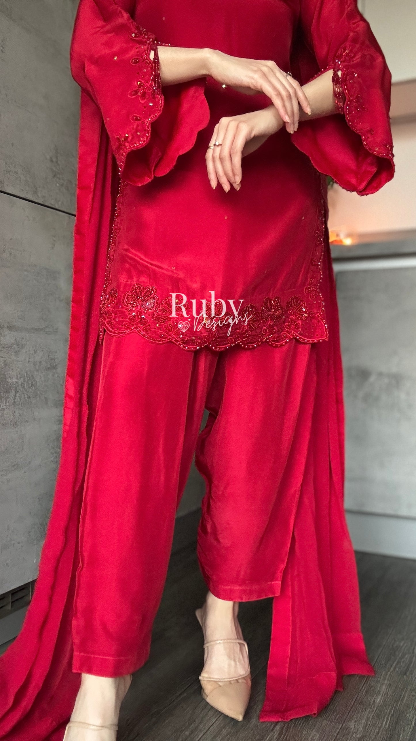 LARA Ruby - 3 Piece Luxury Silk Suit with Cutdana Handwork