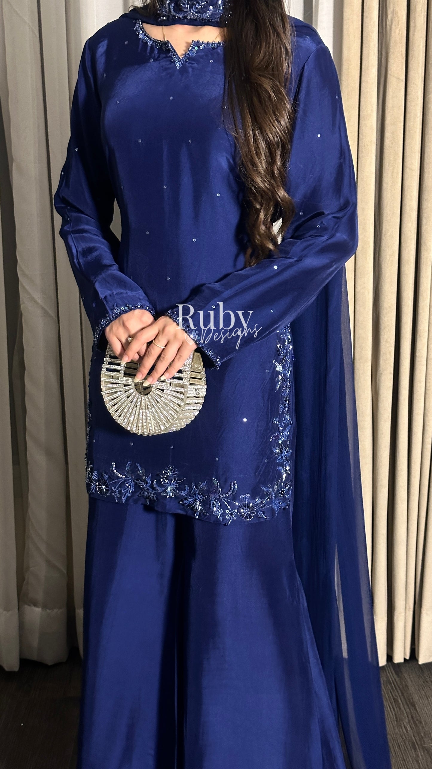 LARA Sapphire - 3 Piece Luxury Silk Suit with Cutdana Handwork