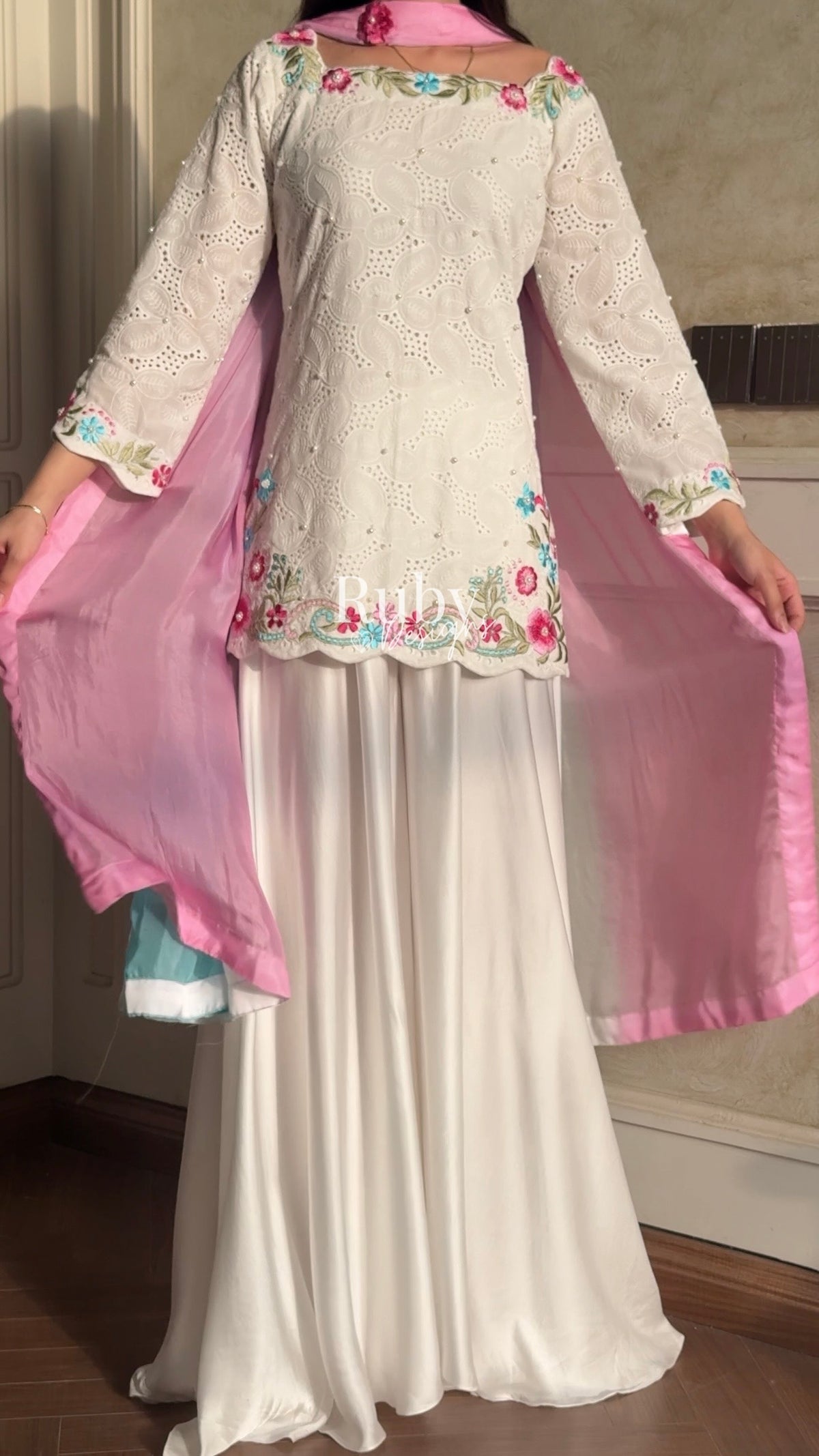 ALIZEH Petal - 3 Piece Chikankari Suit with Ombré Dupatta