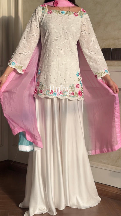ALIZEH Petal - 3 Piece Chikankari Suit with Ombré Dupatta