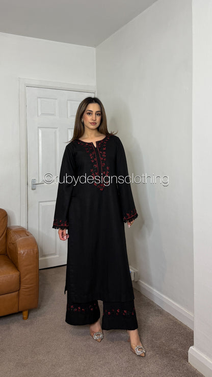 LAYAL - 3 Piece Black Marina Suit with Shawl