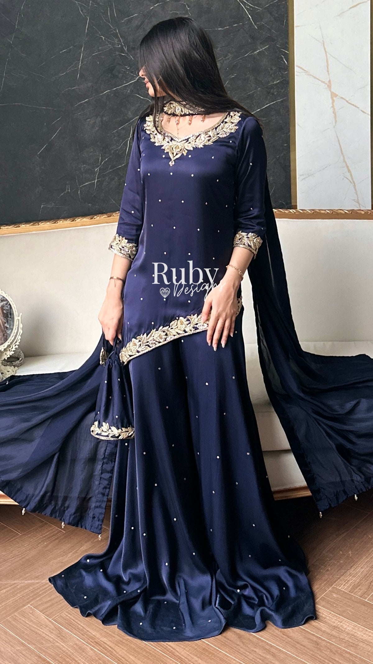 RANI Midnight - 3 Piece Luxury Silk Suit with Matching Bag