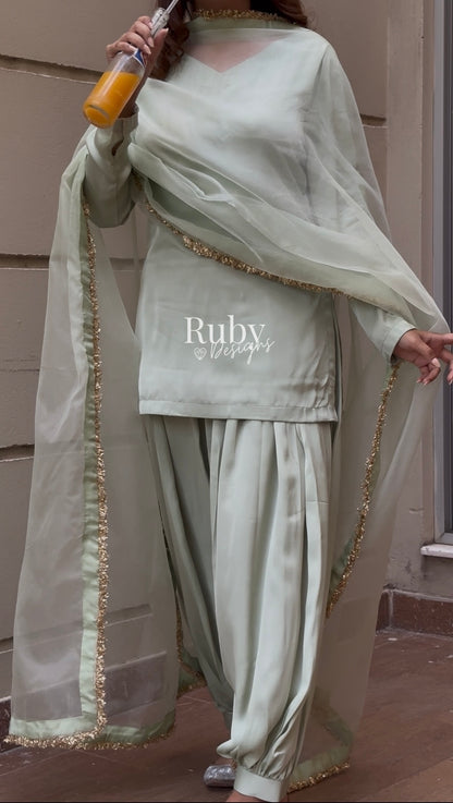 AMELLE Mint - 3 Piece Silk Suit with Balloon Pants