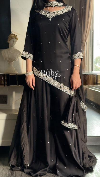 RANI Noir - 3 Piece Luxury Silk Suit with Matching Bag
