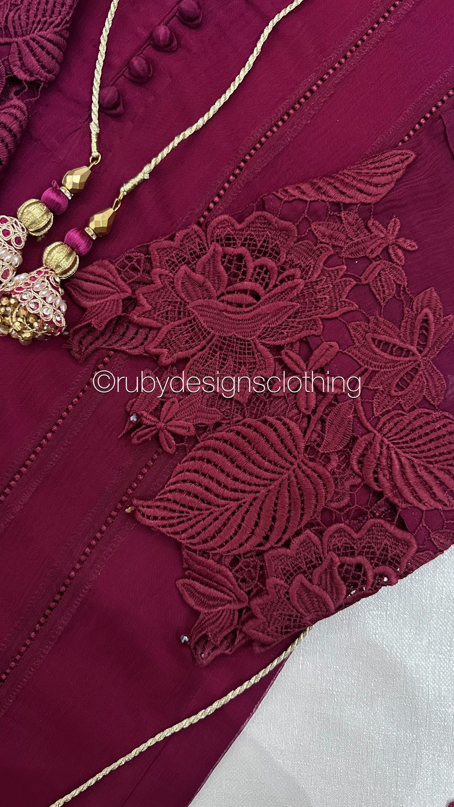 MINHA Berry - 3 Piece Chiffon Suit with Cutwork