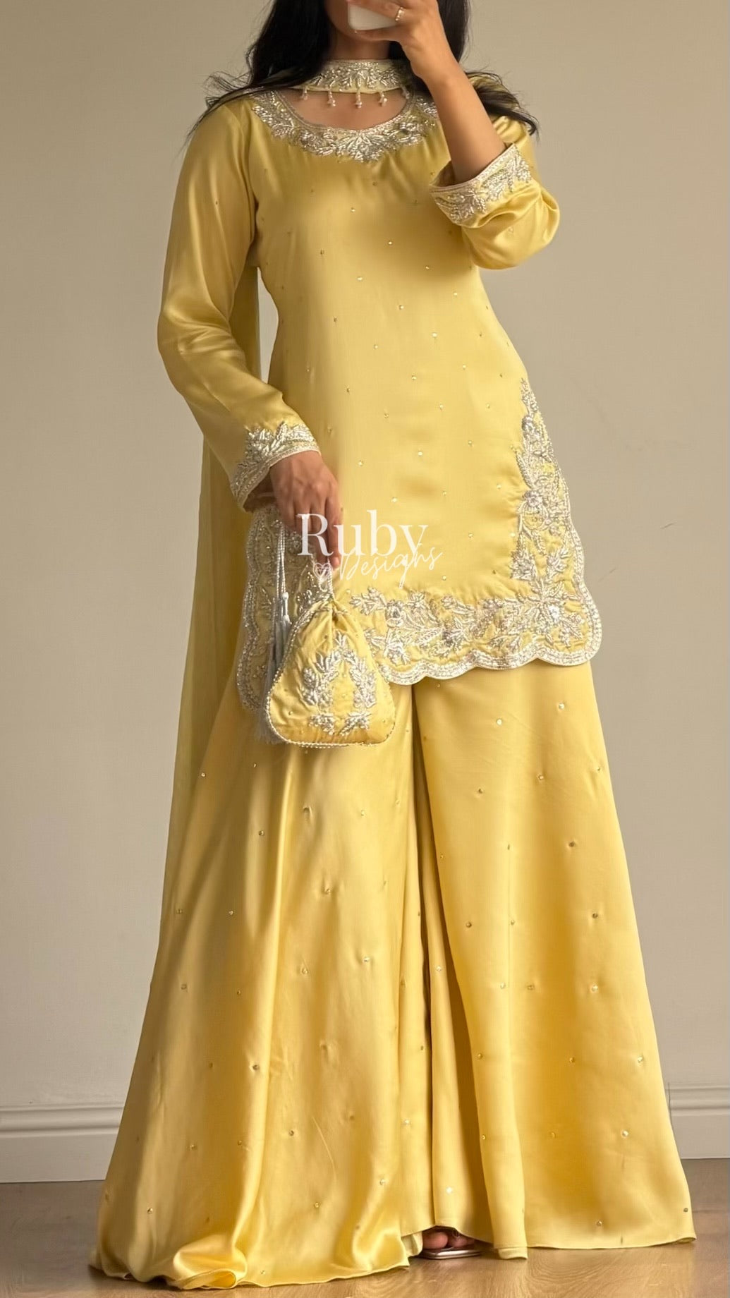 PARISA Butter - 4 Piece Silk Suit with Matching Potli Bag