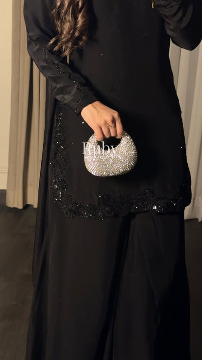 PRE-ORDER (not for immediate dispatch) - LIYANA - 3 Piece Black Luxury Silk Suit with Cutdana Handwork