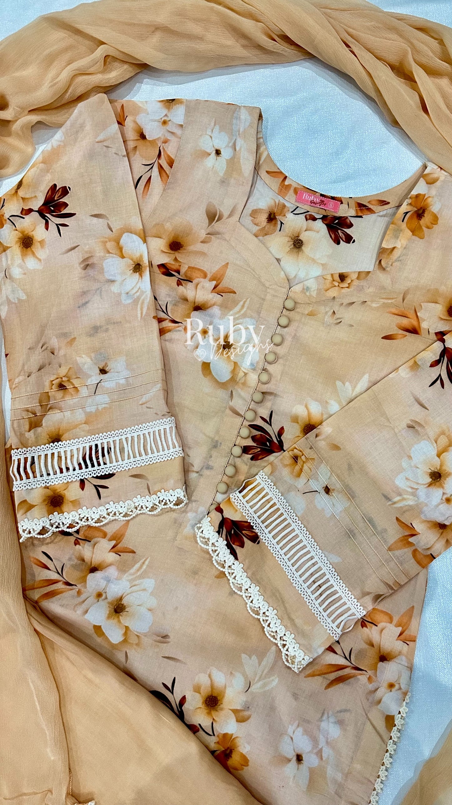 ANABIA - 3 Piece Peach Swiss Lawn Suit with Chiffon Dupatta