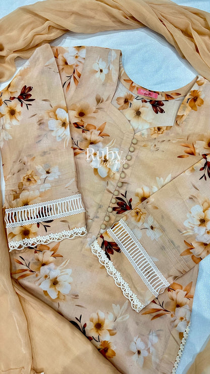 ANABIA - 3 Piece Peach Swiss Lawn Suit with Chiffon Dupatta
