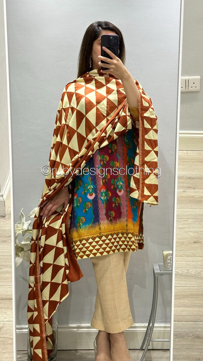 3 Piece Burnt Orange Khaddar Suit with Shawl (8746816340181)