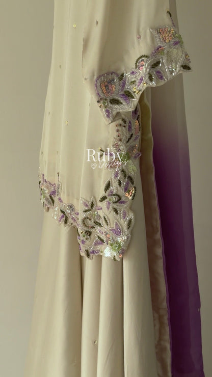 AMEERA - 3 Piece Off-White Silk Suit with Ombrè Dupatta