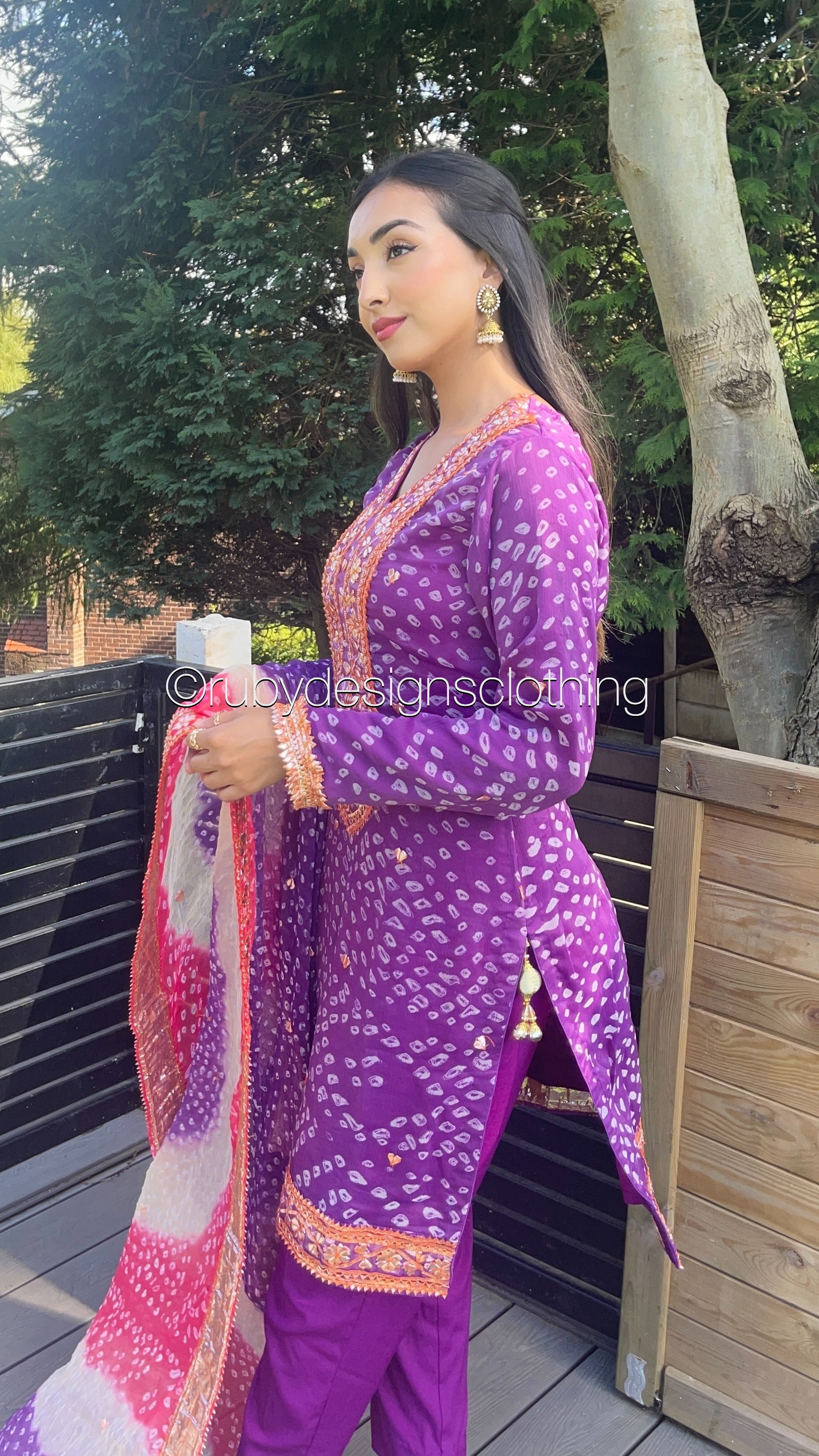 EXCLUSIVE SAMPLE - 3 Piece Purple Chiffon Kameez with Gota Work and Chunri Dupatta (8747219058901)