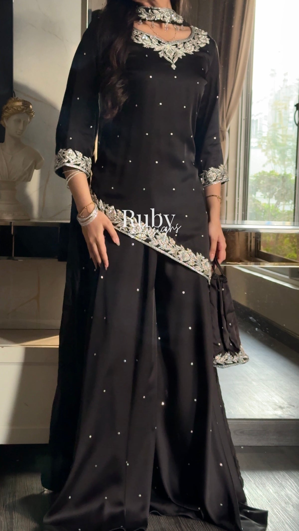 RANI Noir - 3 Piece Luxury Silk Suit with Matching Bag