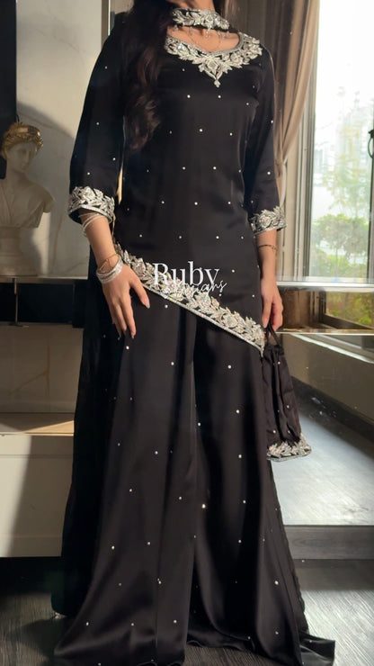 RANI Noir - 3 Piece Luxury Silk Suit with Matching Bag