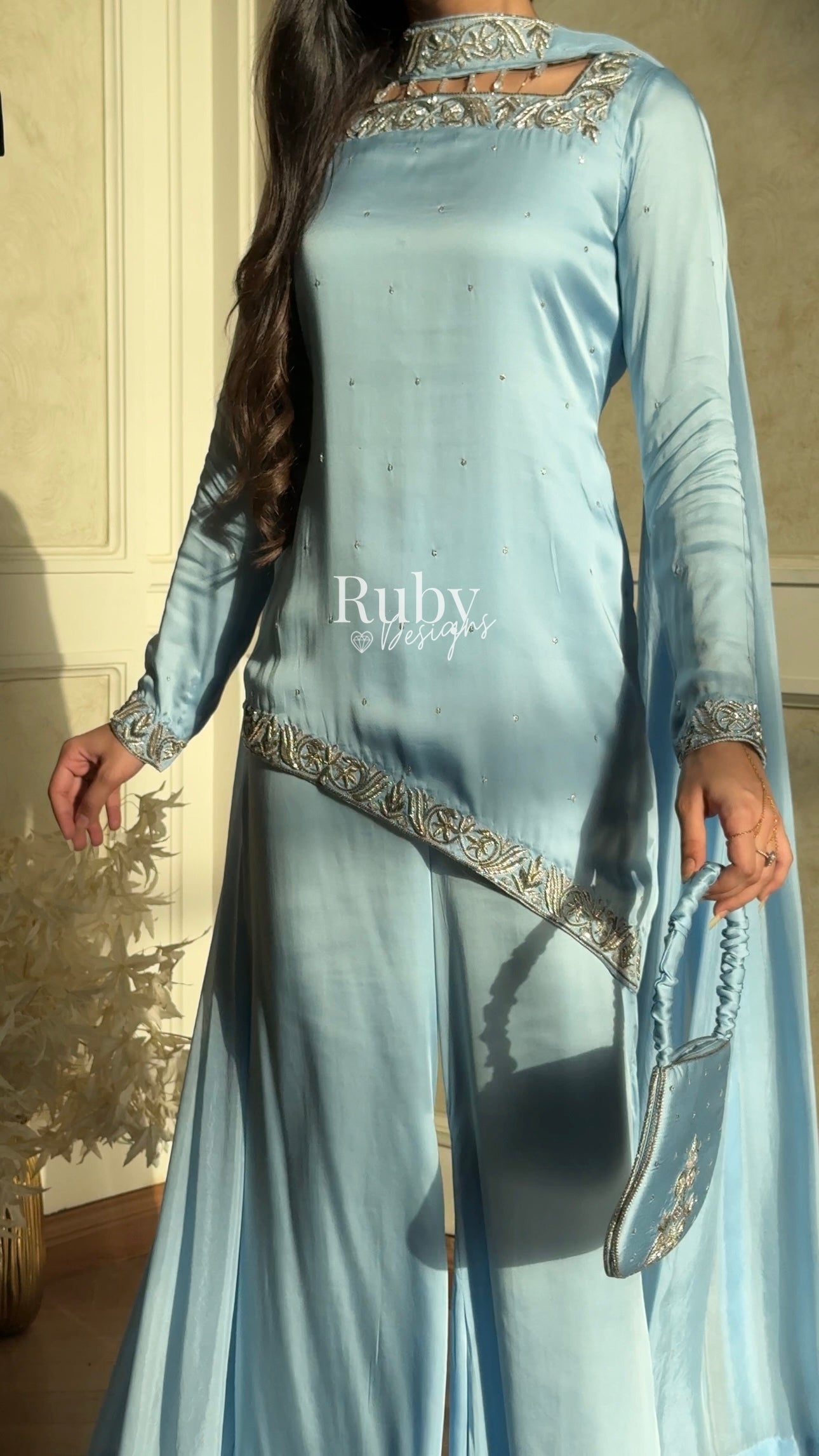 PREITY Sky - 3 Piece Silk Suit with Matching Bag