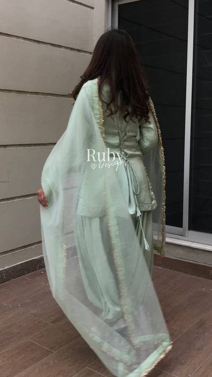AMELLE Mint - 3 Piece Silk Suit with Balloon Pants