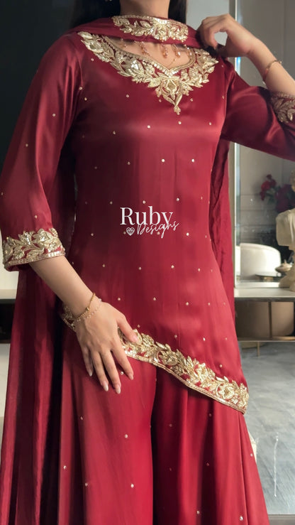RANI Rouge - 3 Piece Luxury Silk Suit with Matching Bag