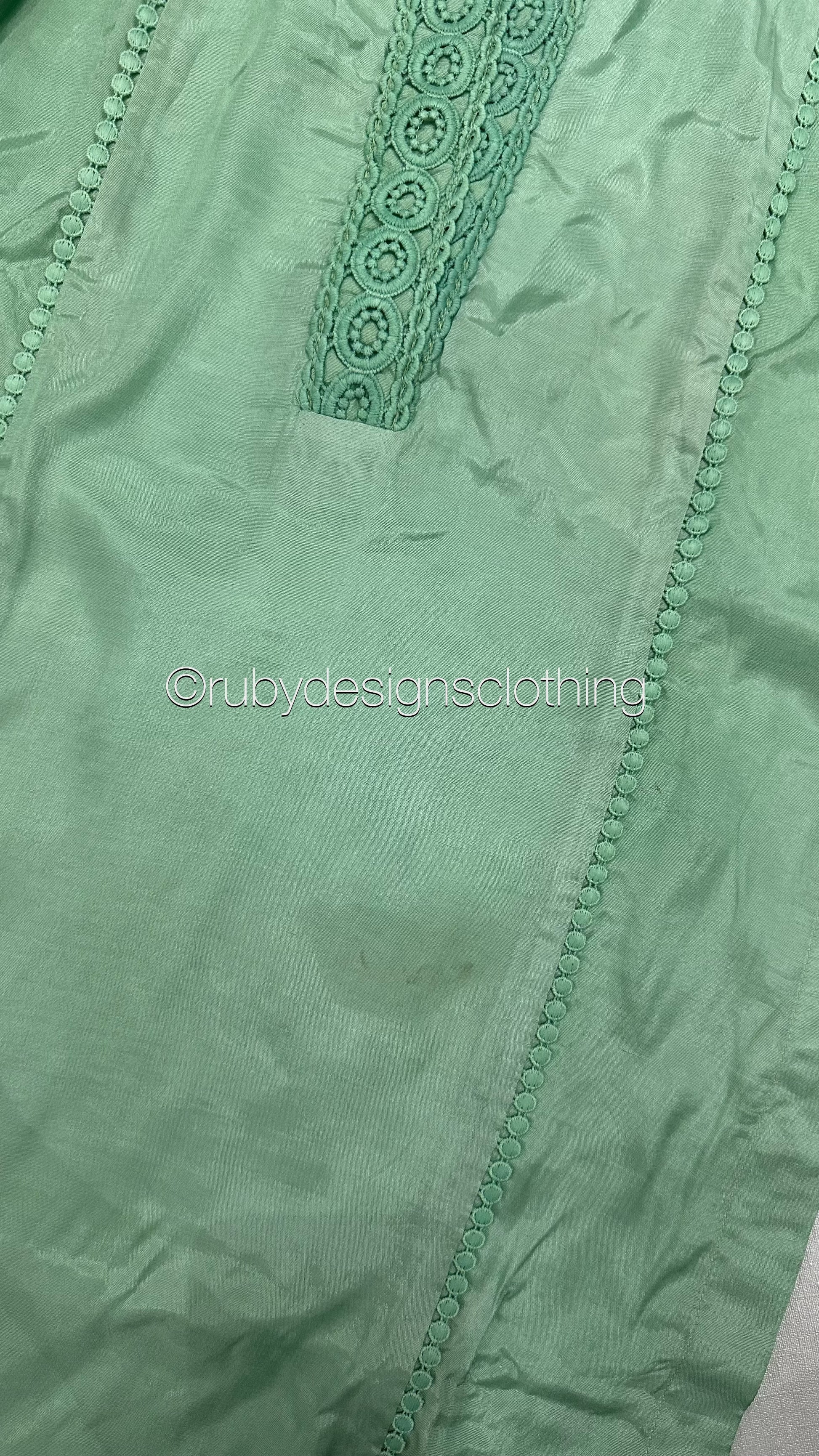 Minor Defect - JAISHA - Mint Green 3 Piece Cotton Silk Suit with Organza Ruffle Dupatta (8747932418261)