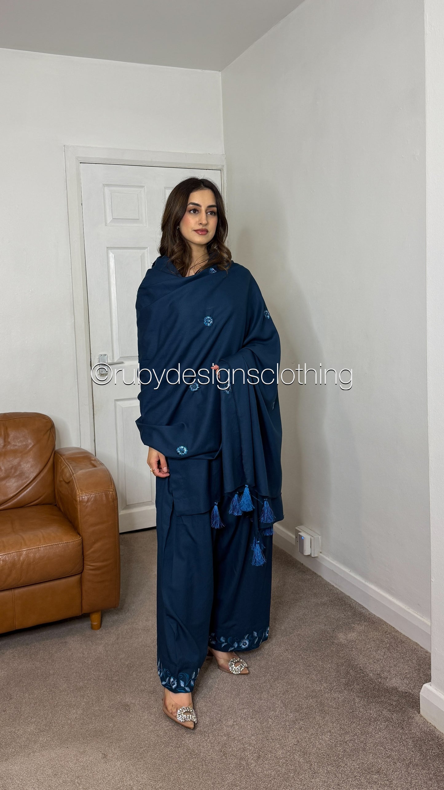 NEHAL - 3 Piece Teal Marina Suit with Shawl
