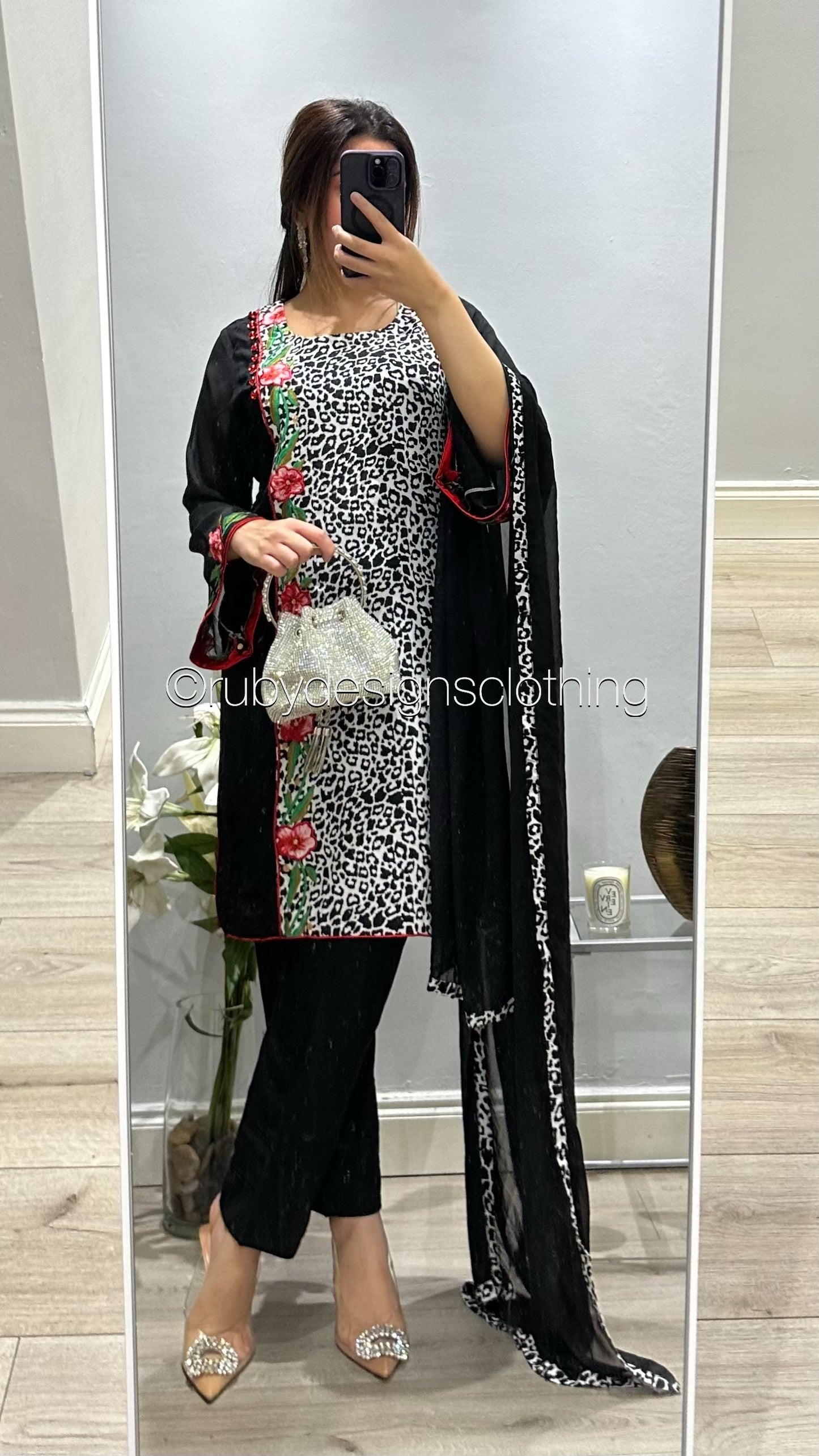 3 Piece Leopard Print Chiffon Suit with Chiffon Dupatta (8746827120853)