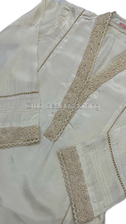 EXCLUSIVE SAMPLE - NURA 2 3 Piece Off-White Cotton Silk Suit (8748584960213)