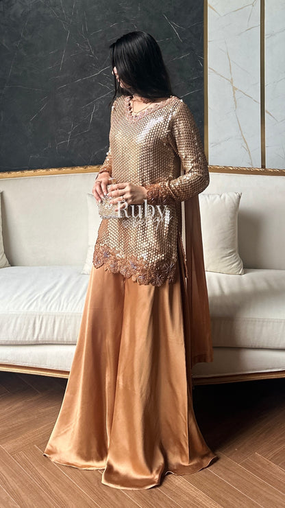 ALARA Mocha - 3 Piece Silk Suit with Choker Dupatta