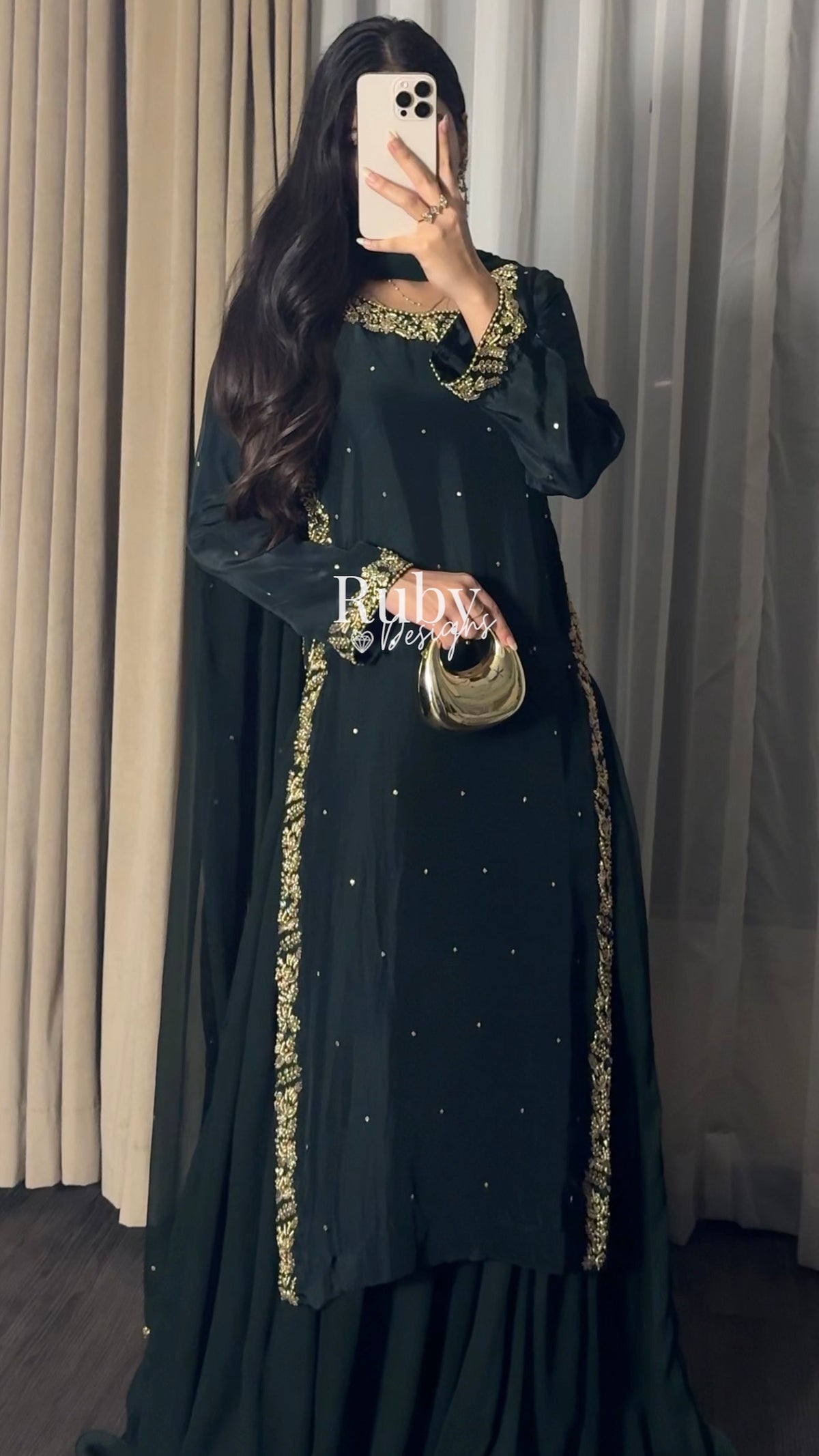 ZAINA Emerald - 3 Piece Silk Suit with Gold Handwork