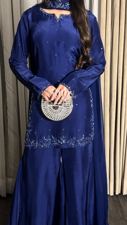 LARA Sapphire - 3 Piece Luxury Silk Suit with Cutdana Handwork
