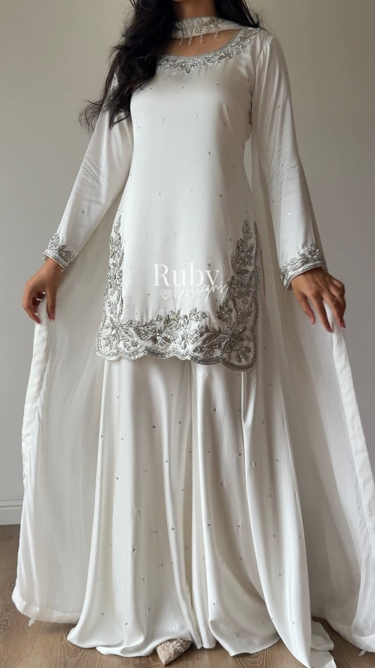 PARISA Pearl - 4 Piece Silk Suit with Matching Potli Bag