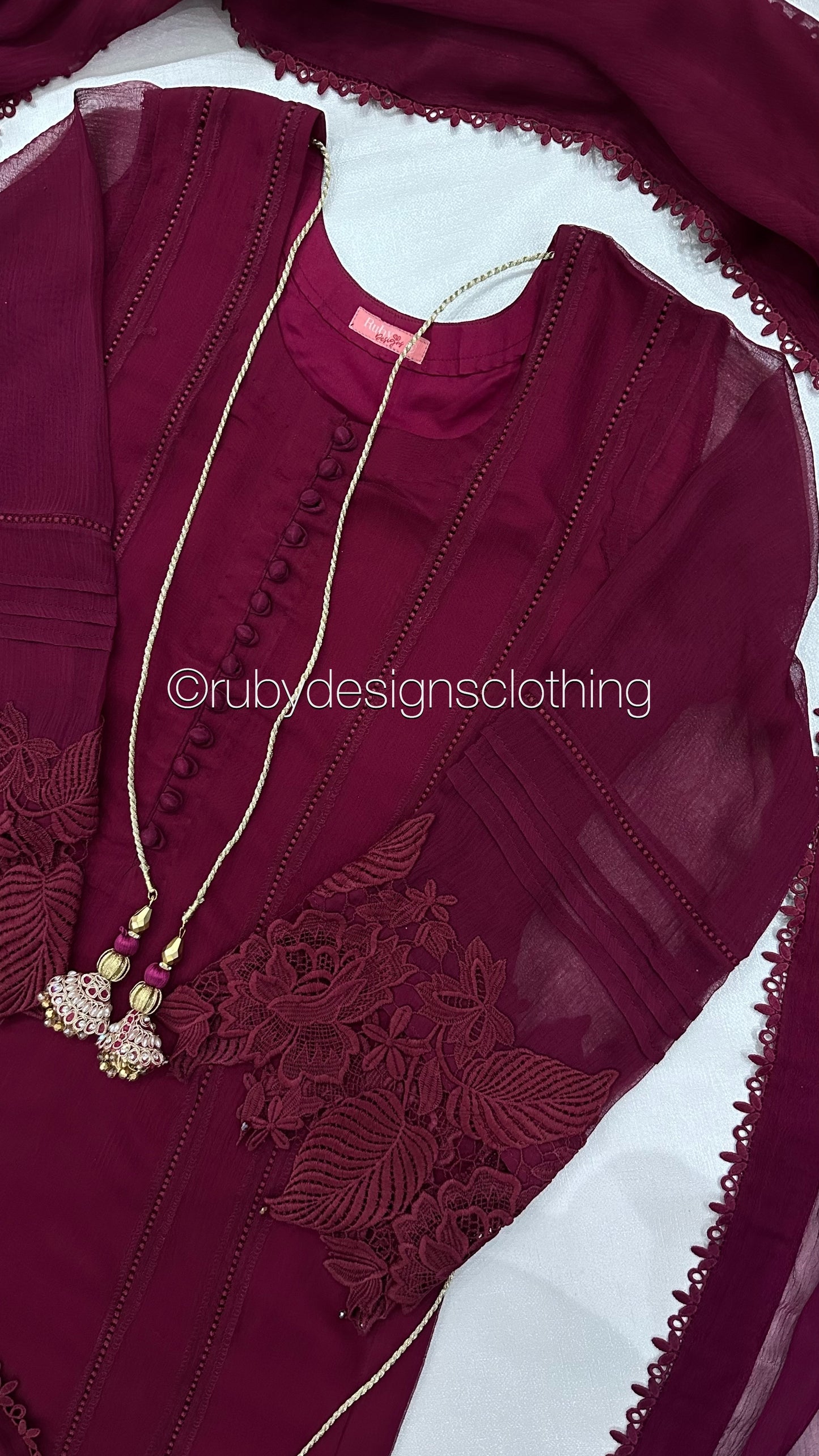 MINHA Berry - 3 Piece Chiffon Suit with Cutwork
