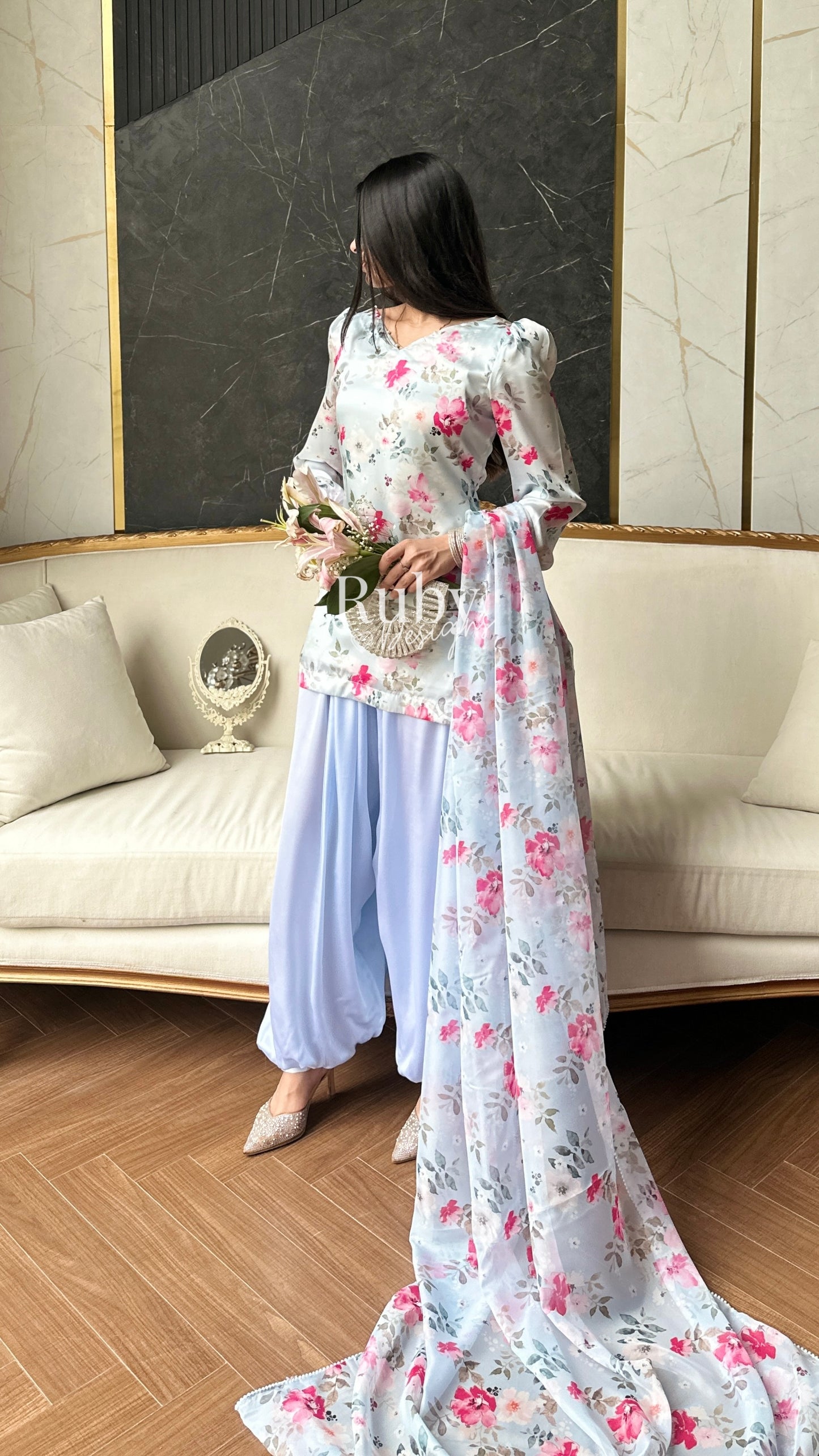 FLEUR Sky - 3 Piece Silk Suit with Balloon Pants