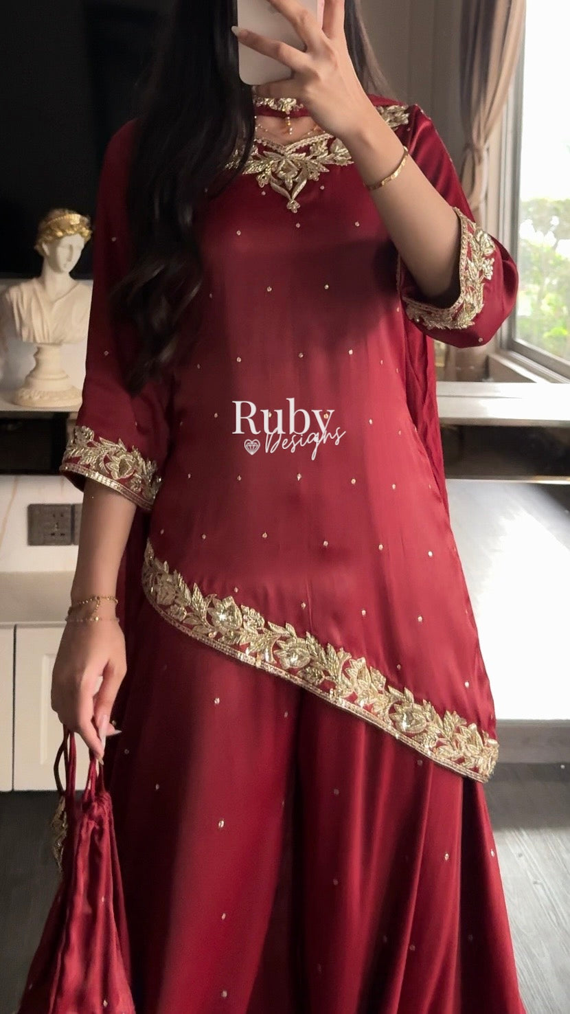 RANI Rouge - 3 Piece Luxury Silk Suit with Matching Bag