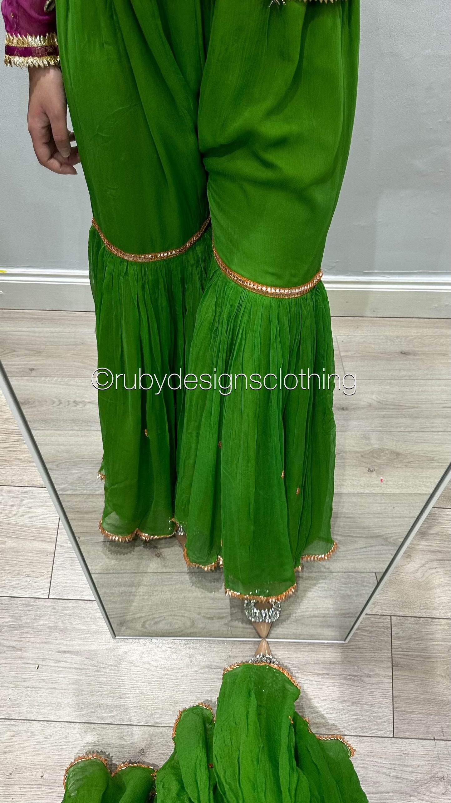 Pure Chiffon Green Gharara Pants (8746845405397)