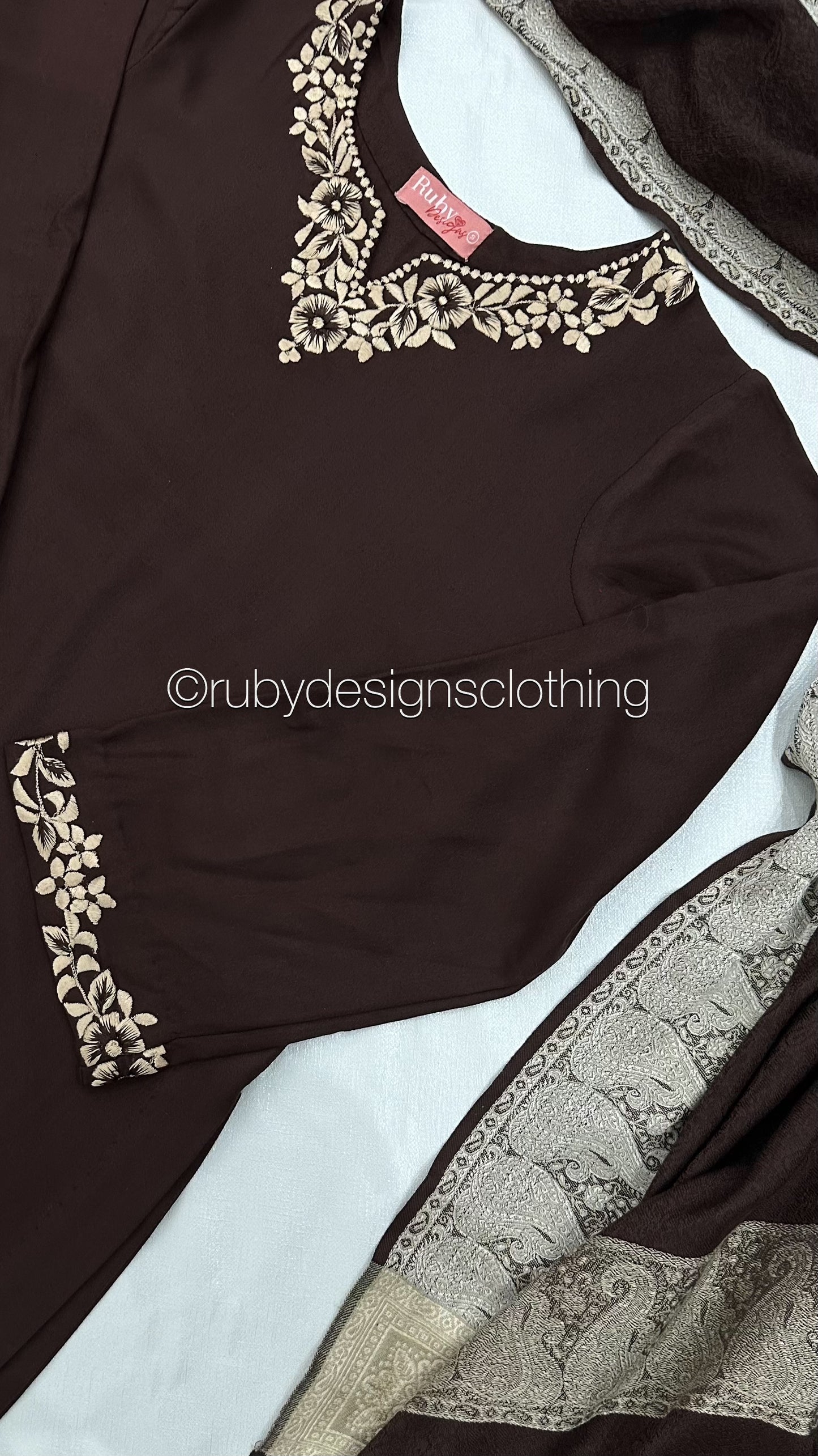 SAFIYA - 3 Piece Brown Marina Suit with Shawl