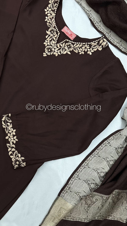 SAFIYA - 3 Piece Brown Marina Suit with Shawl