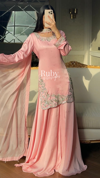 PARISA Rose - 4 Piece Silk Suit with Matching Potli Bag