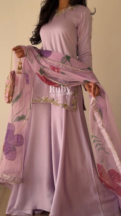 REYA Lilac - 3 Piece Silk Suit with Matching Potli Bag