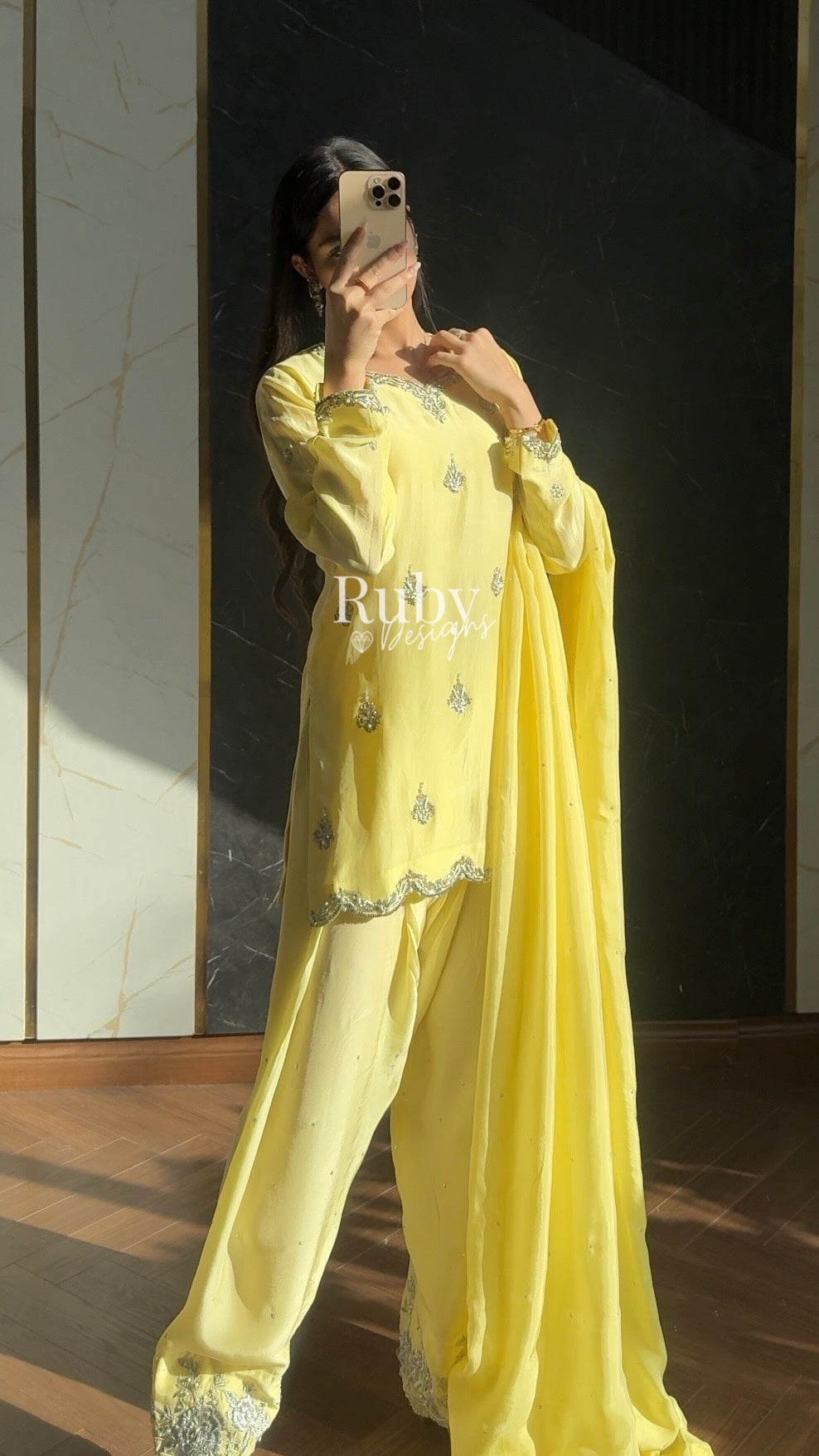 ATIFA Butter - 3 Piece Silk Suit with Shalwar