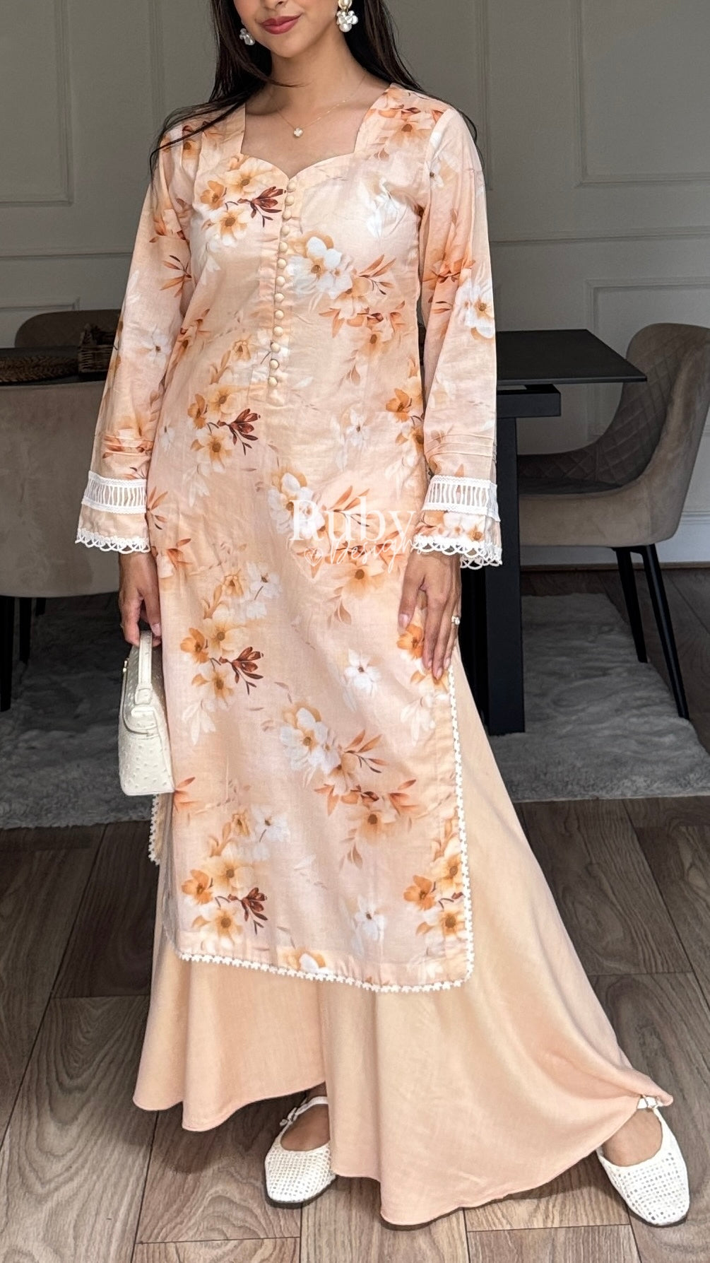 ANABIA - 3 Piece Peach Swiss Lawn Suit with Chiffon Dupatta