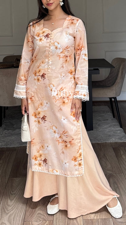 ANABIA - 3 Piece Peach Swiss Lawn Suit with Chiffon Dupatta