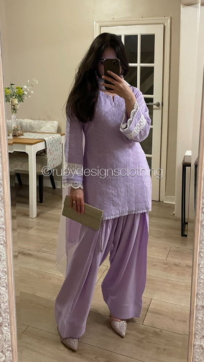 Lilac Haze - 3 Piece Chikankari Suit with Farshi Shalwar