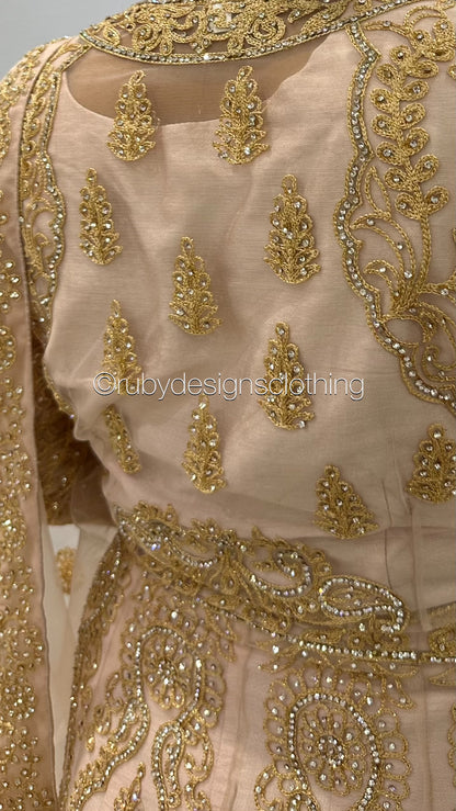 SHEILA -  EXCLUSIVE SAMPLE 4 Piece Blush Pink Net Suit with Heavy Embroidery
